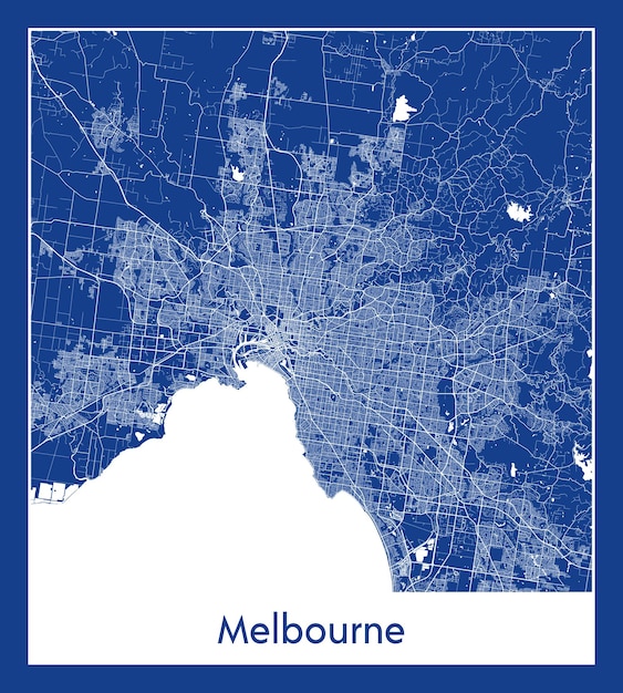 メルボルン オーストラリア市内地図の青写真ベクトル図