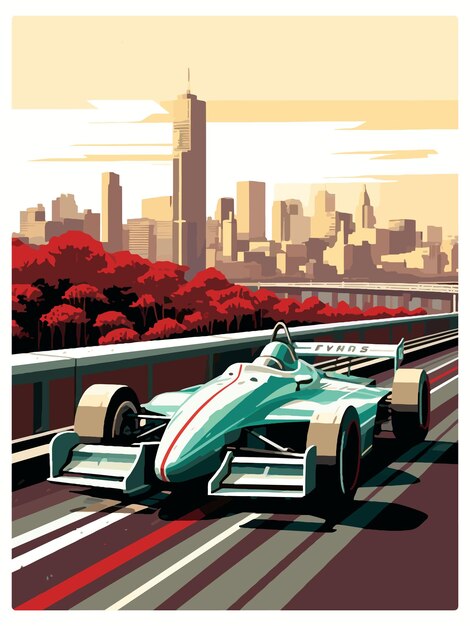 Vector melbourne circuit motorsport racing australia race vintage travel poster souvenir postcard portrait