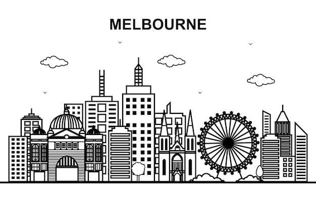 Vector melbourne city australia cityscape skyline line outline