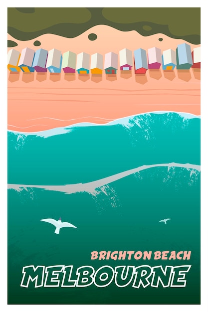 Manifesto di viaggio di melbourne vettoriale spiaggia di brighton