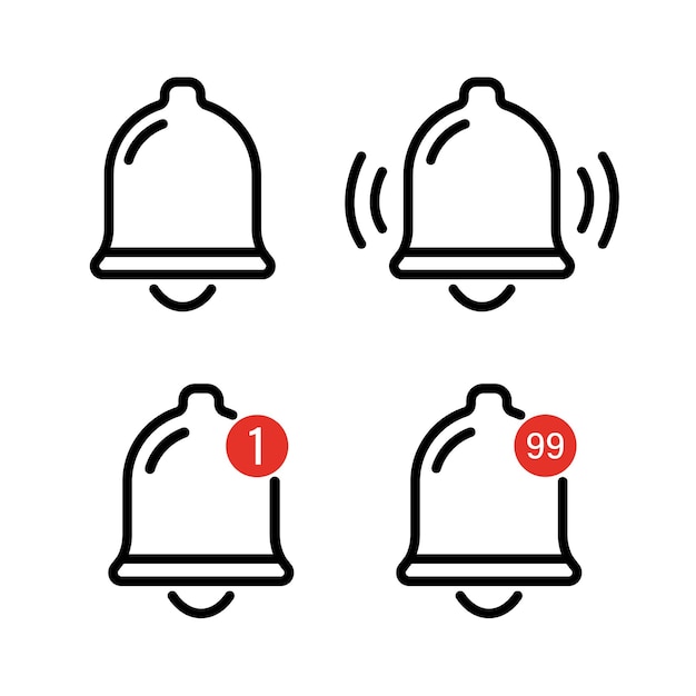 Meldingsbelpictogram lijn ingesteld de rinkelende bel trilt om te waarschuwen voor de komende show