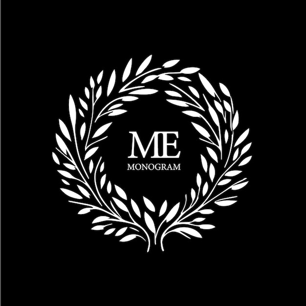 Melissa wreath logo template round flower bouquet with monogram white icon silhouette on black background boutique logotype concept cosmetic emblem tattoo Vector illustration