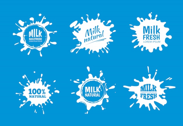 Melk badges vector set. Wit spat- en vlekkenontwerp