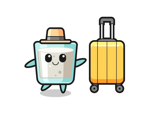 Melk cartoon afbeelding met bagage op vakantie, schattig stijl ontwerp voor t-shirt, sticker, logo-element