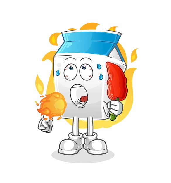 Melk eet hete chili mascotte. cartoon vector