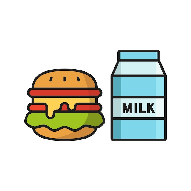 Melk en hamburger set voedsel icoon vector basisontwerp