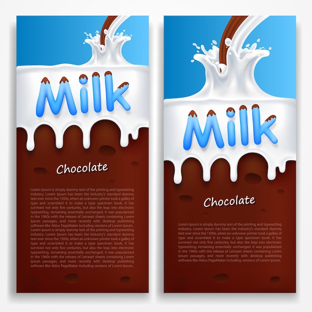 Melk met chocolade kunstbanner. vector illustratie