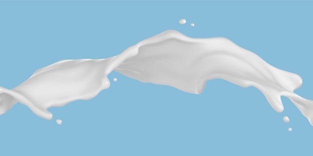 Melk of yoghurt splash stroom geïsoleerd op blauwe achtergrond realistische vectorillustratie