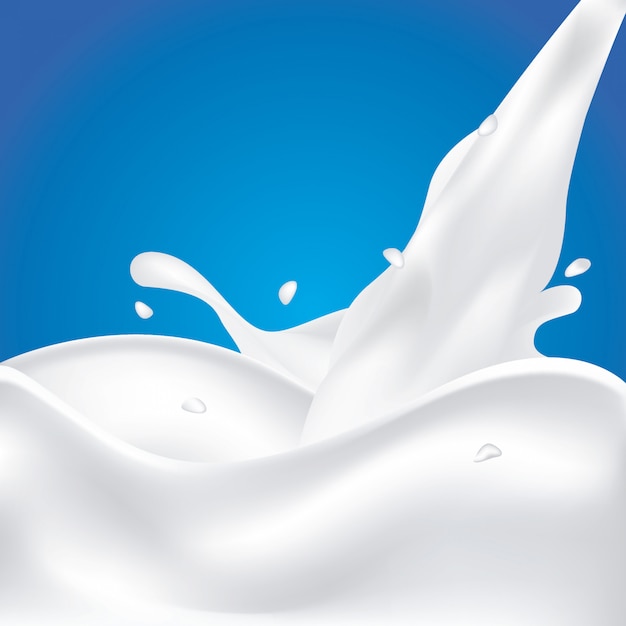 Vector melk plons met spatten geïsoleerd op een blauwe achtergrond