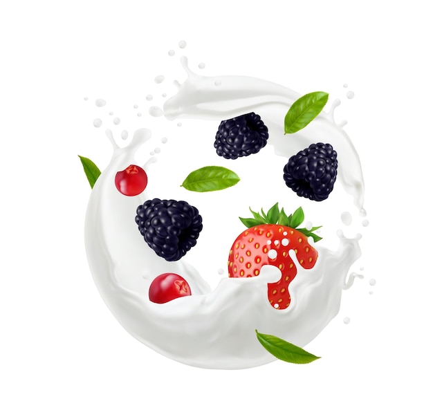 Vector melk wervelgolf splash met aardbeien cranberry