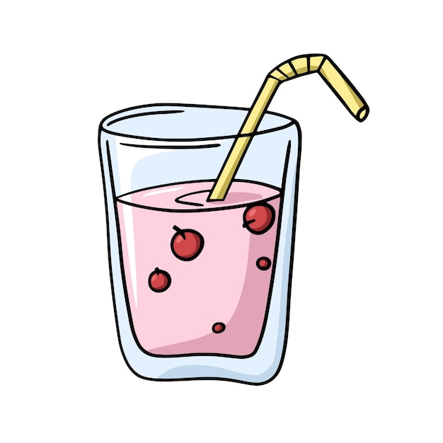 Melkachtige roze fruitcocktail met bessen in een vectorcartoon van glasglas