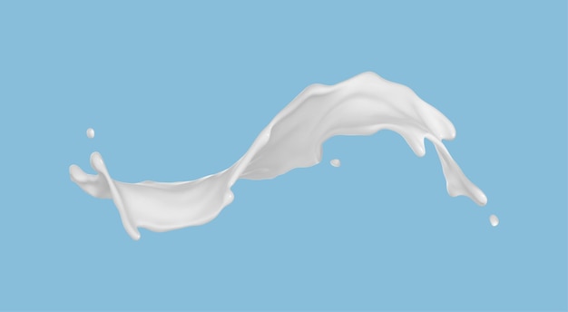 Melkplons geïsoleerd op blauwe achtergrond natuurlijke zuivelproduct yoghurt of room met vliegende druppels realistische vectorillustratie