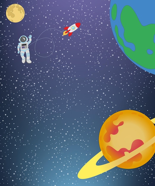 Melkwegruimte met planeten en astronaut in vectorillustratie