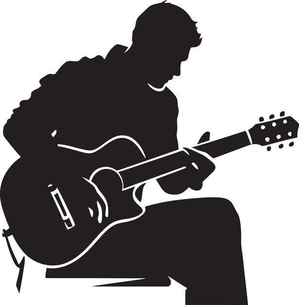 Melodic Muse Gitarist Logo Grafische Serenade Stijl Muzikant Vector Symbol