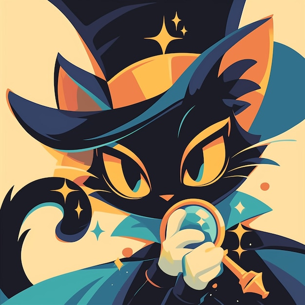 A melodious cat magician cartoon style