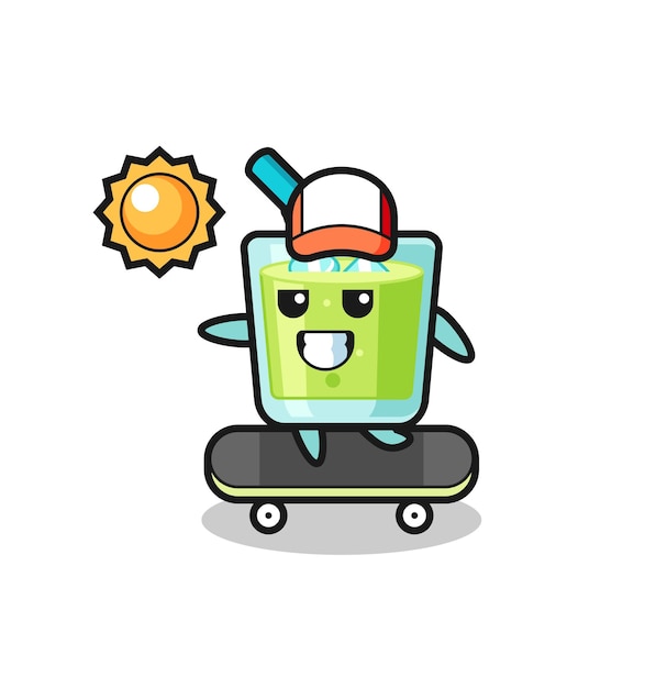 Meloensap karakter illustratie rijden op een skateboard