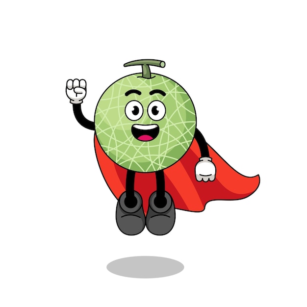 Vector melon fruit cartoon with flying superhero