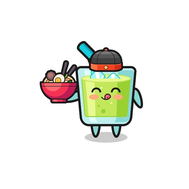 Vector melon juice as chinese chef mascot holding a noodle bowl