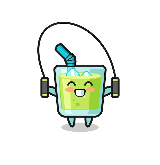 Melon juice character cartoon with skipping rope , cute style design for t shirt, sticker, logo element