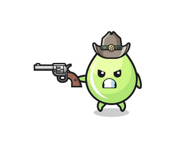 Vettore il cowboy a goccia di succo di melone che spara con un design carino con la pistola