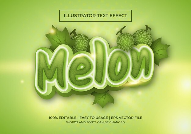 Vector melon text effect with fruit and leaf decoration