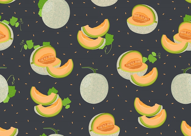 Melon whole and slice seamless pattern