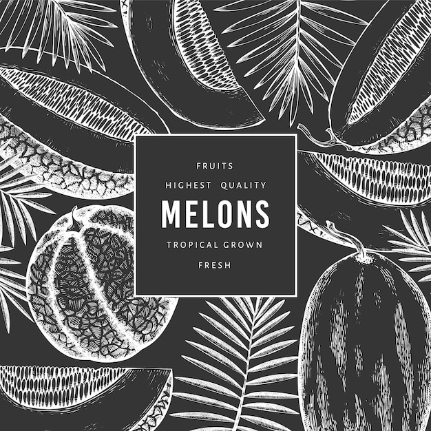 Melons with tropical leaves design template