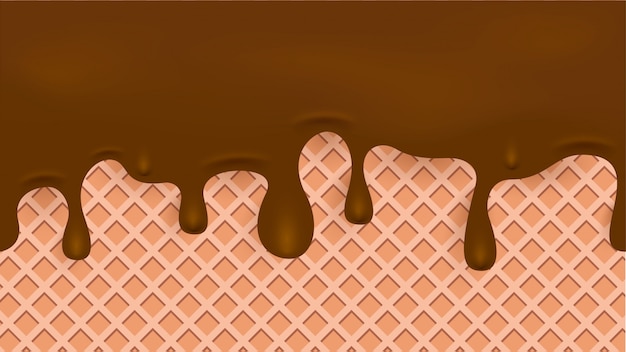 Vector melt chocolate liquid on waffle texture