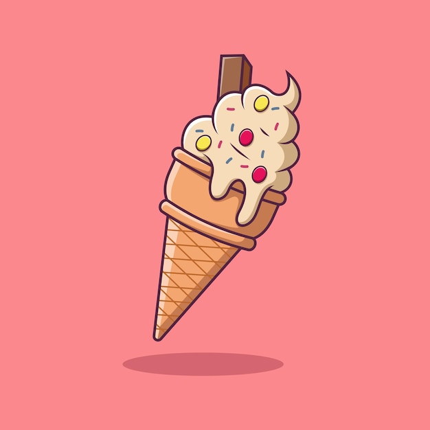 Melt ice cream balls cartoon in waffle cone