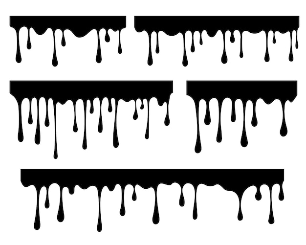 Vector melted drips and liquid paint drops current chocolate ink honey or syrup oil and cream blobs