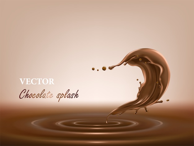 Melted, liquid chocolate splash in a realistic style