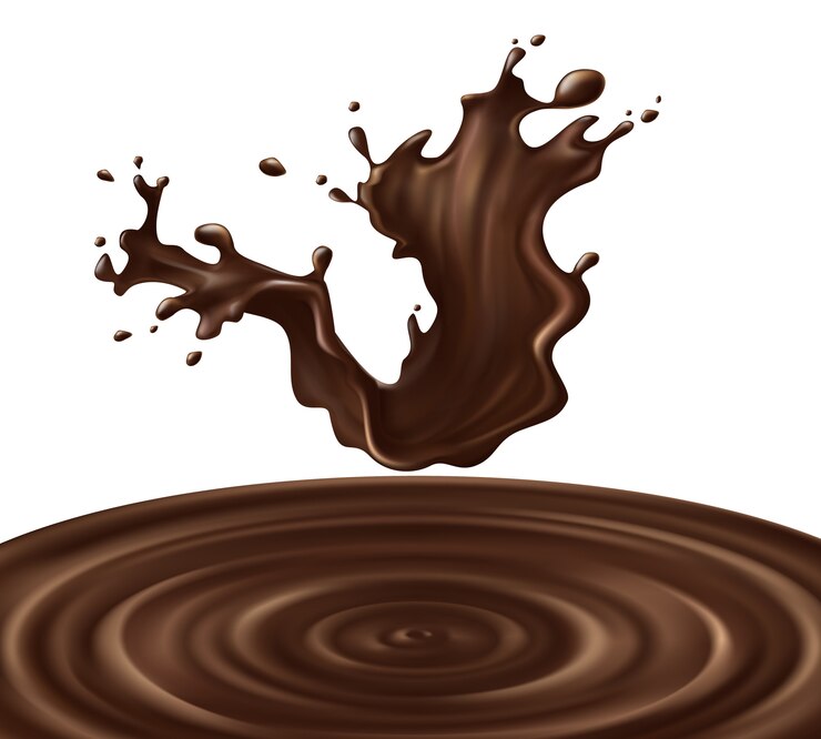 Vector  melted, liquid hot chocolate, cacao or coffee falling splash with drops