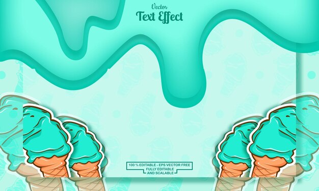 Vector melting background with cute mint ice cream hand drawn pattern