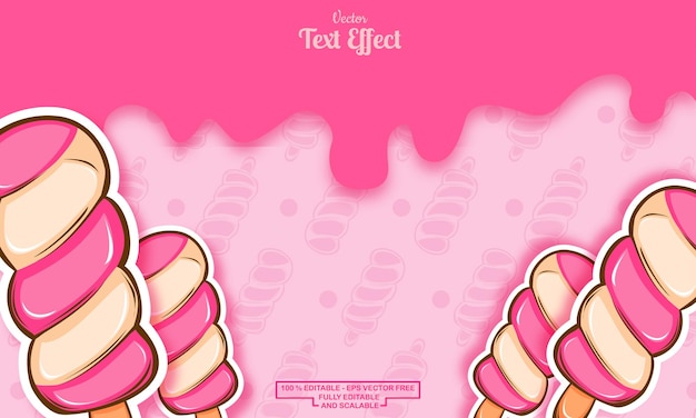 귀엽고 매끄러운 핑크 아이스크림 손으로 그린 패턴으로 녹는 배경