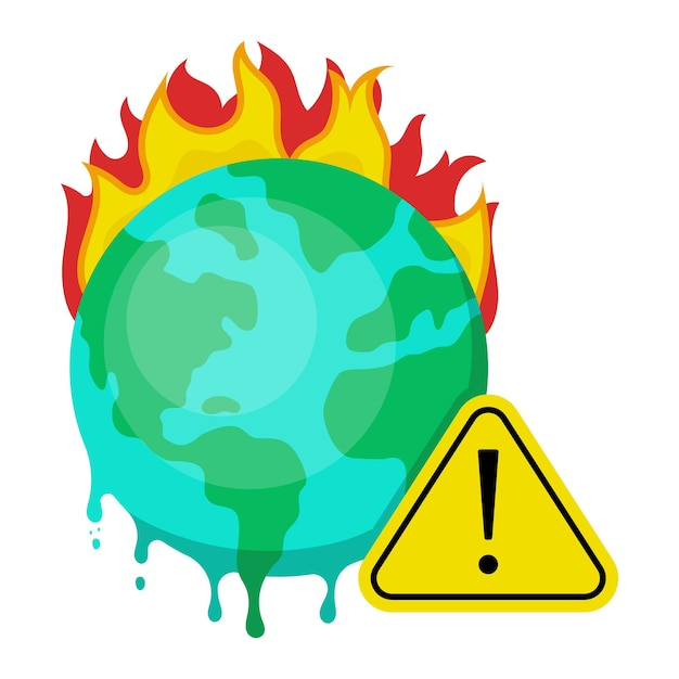 Vector melting earth on fire with warning flat style