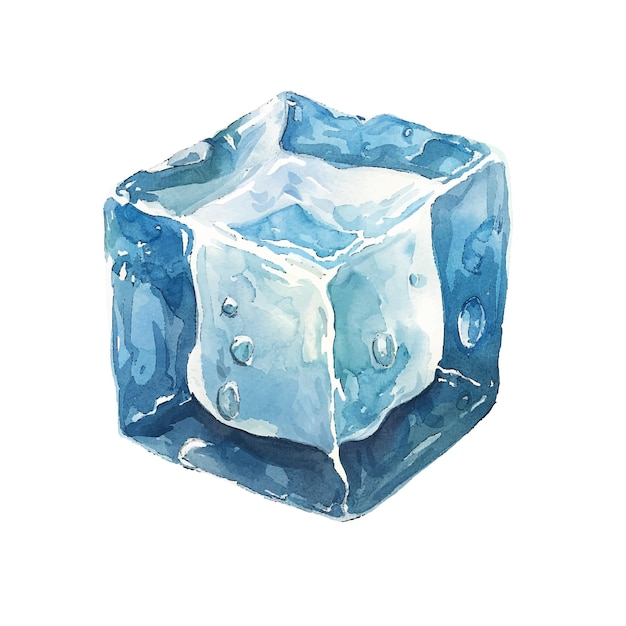 melting ice cube vector illustration in watercolour style