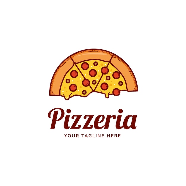 Melting pizza logo, pizzeria restaurant with melting cheese logo icon template