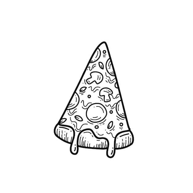 Illustrazione disegnata a mano dell'alimento di scarabocchio della pizza del formaggio che si scioglie