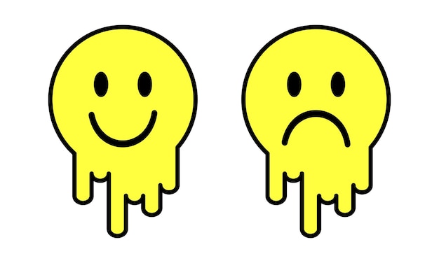 Vector melting smile dripping smile smile icon yellow smile good mood positive emoji flowing liquid sad face vector emoji emoji face