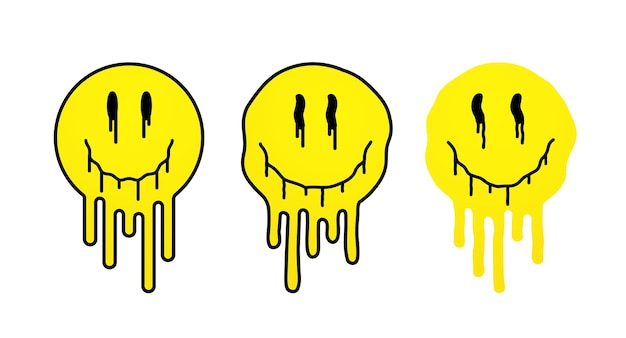 Vector melting yellow smile positive smiling faces in the form of liquid paint splash on a white background