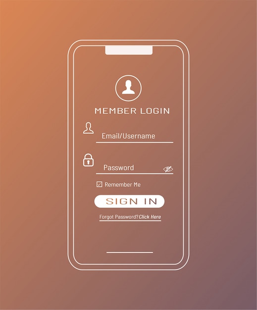 벡터 스마트 폰의 회원 로그인 템플릿