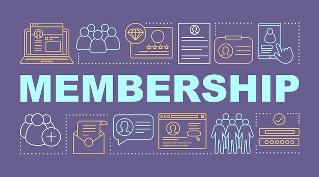 Membership word concepts banner. customer data. personal account. website registration. presentation, website. isolated lettering typography idea with linear icons. vector outline illustration