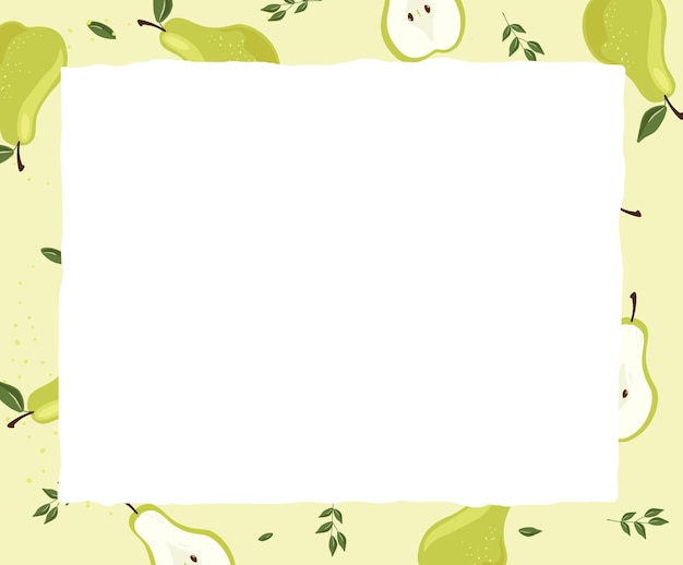 ベクトル メモボードと梨のフルーツパターンイラストセットノートの葉の背景ポスターと日記のデザイン