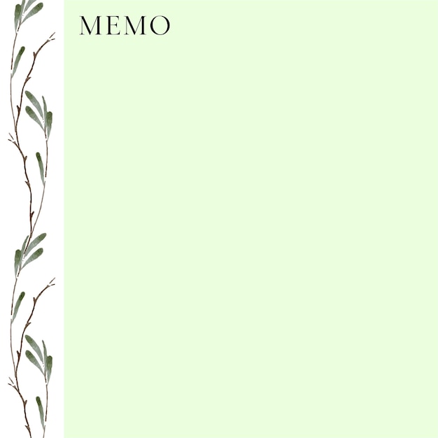 Vector memo sticky note with botanic pattern watercolor