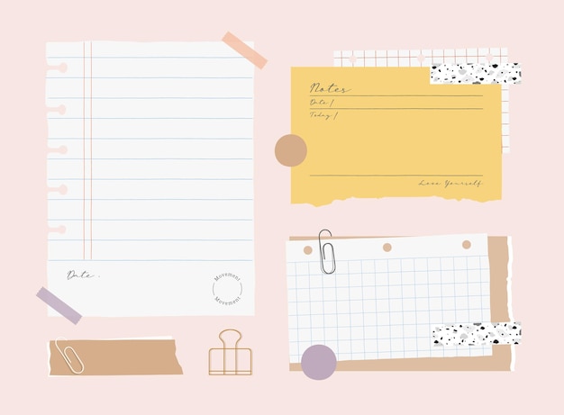 Vector memo template a collection of striped notes blank notebooks and torn notes used in a diary or off