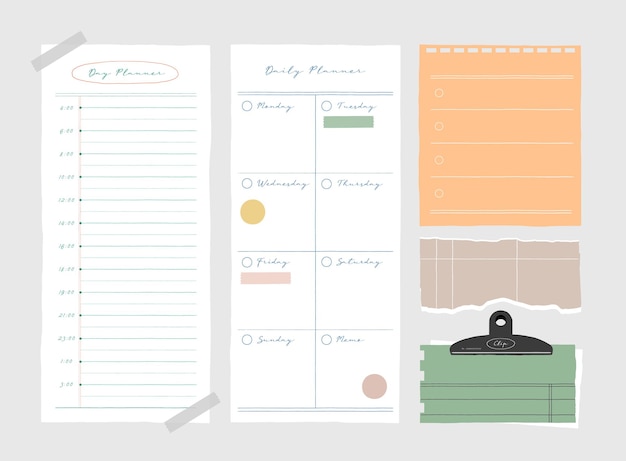 Vector memo template a collection of striped notes blank notebooks and torn notes used in a diary or off
