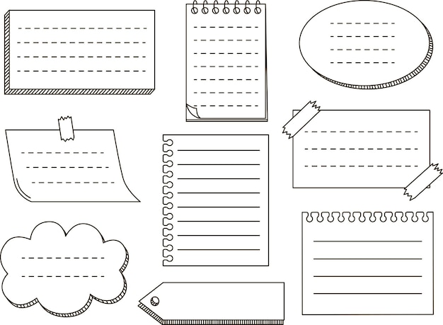 Vector memopapier vellen plaknotitie herinnering plakband en pinnen bullet journal elementen