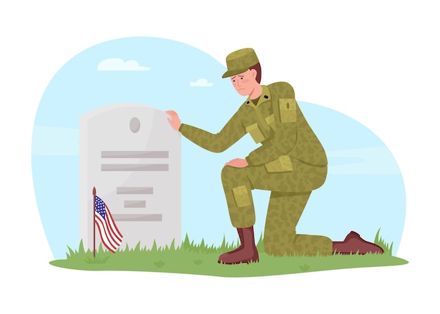 Vector memorial day in america 2d vector isolated illustration