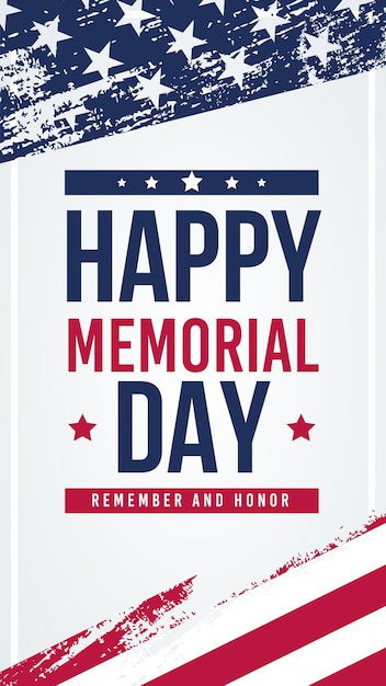 Memorial Day background Banner on top of American flag Vertical vector illustration