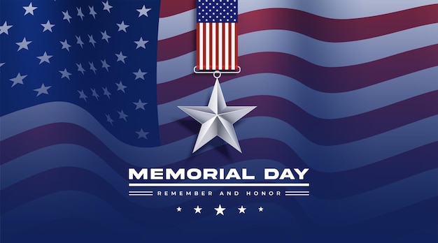 Memorial Day background with USA flag and star medal Vector illustration